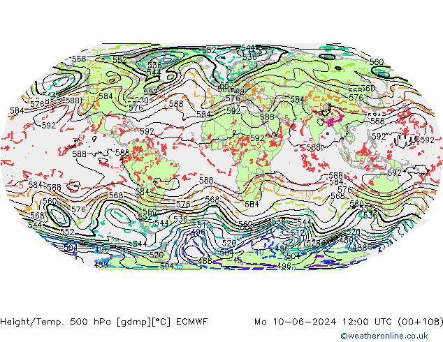 Z500/Rain (+SLP)/Z850 ECMWF Po 10.06.2024 12 UTC