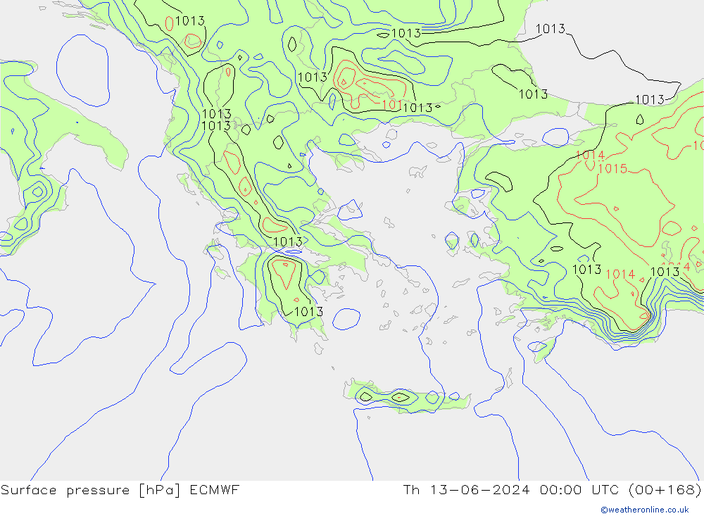 Pressione al suolo ECMWF gio 13.06.2024 00 UTC