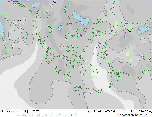 RH 925 hPa ECMWF lun 10.06.2024 18 UTC