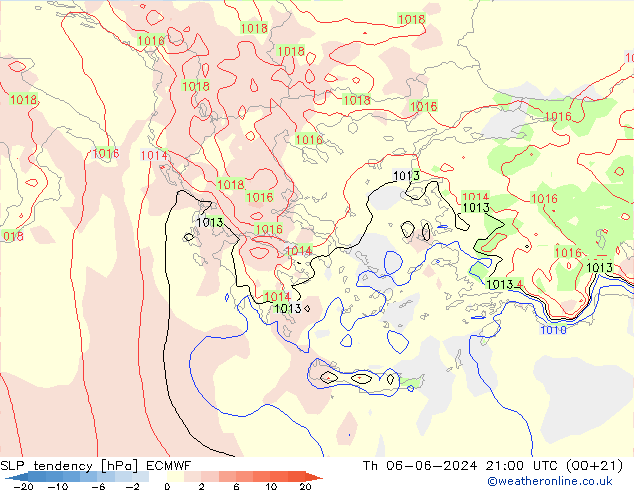 Druktendens (+/-) ECMWF do 06.06.2024 21 UTC