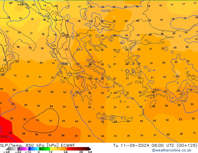 SLP/Temp. 850 hPa ECMWF  11.06.2024 06 UTC