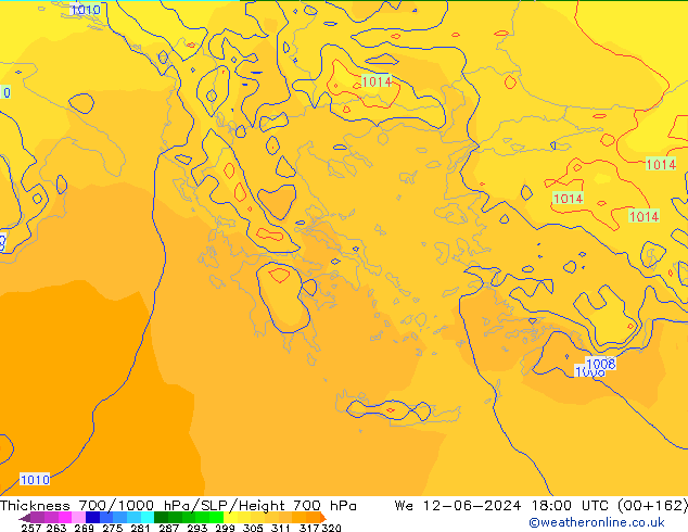 Dikte700-1000 hPa ECMWF wo 12.06.2024 18 UTC