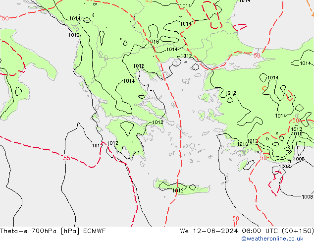 Theta-e 700гПа ECMWF ср 12.06.2024 06 UTC