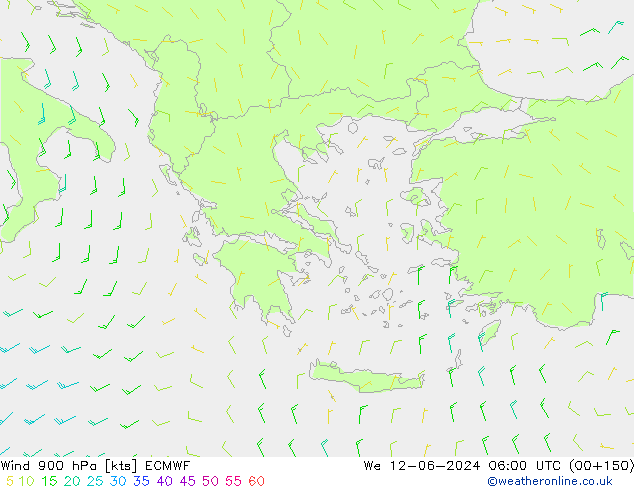 wiatr 900 hPa ECMWF śro. 12.06.2024 06 UTC