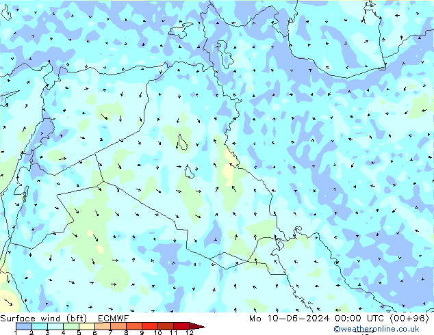 Vento 10 m (bft) ECMWF Seg 10.06.2024 00 UTC