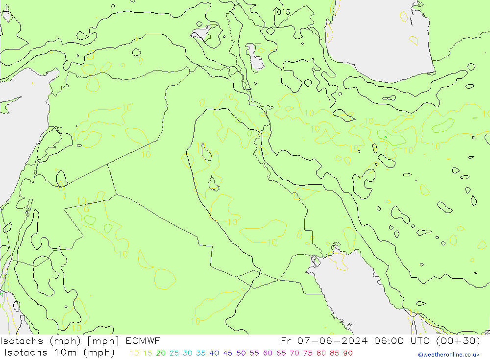 Isotachs (mph) ECMWF Fr 07.06.2024 06 UTC
