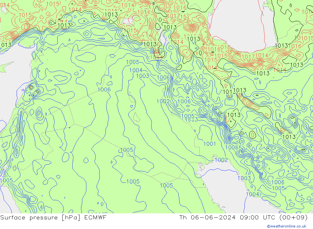 Luchtdruk (Grond) ECMWF do 06.06.2024 09 UTC