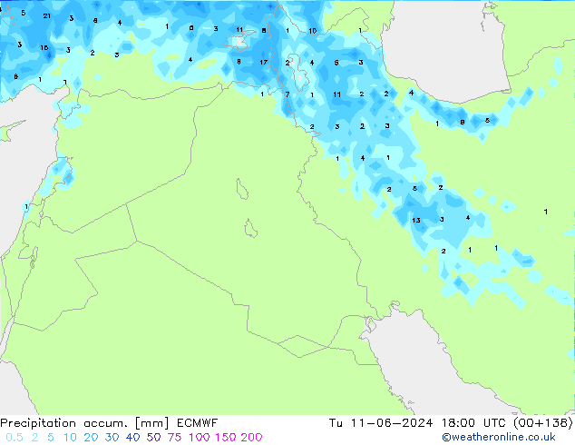 Precipitation accum. ECMWF вт 11.06.2024 18 UTC