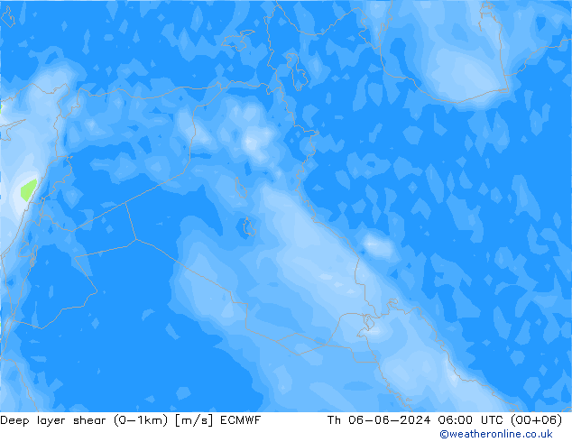 Deep layer shear (0-1km) ECMWF чт 06.06.2024 06 UTC