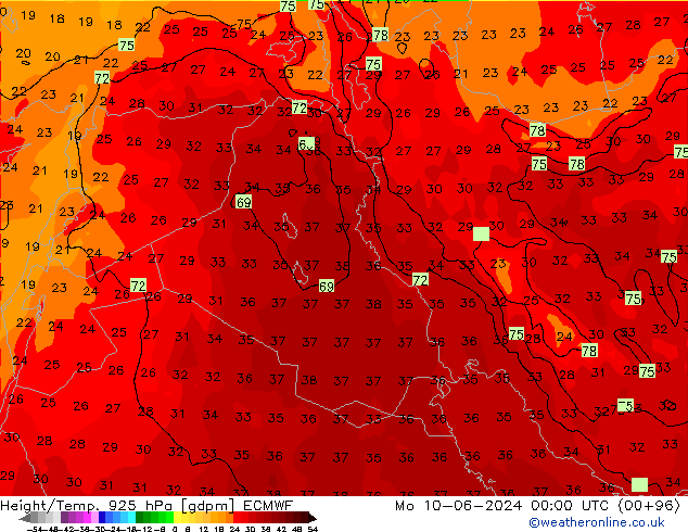 Yükseklik/Sıc. 925 hPa ECMWF Pzt 10.06.2024 00 UTC