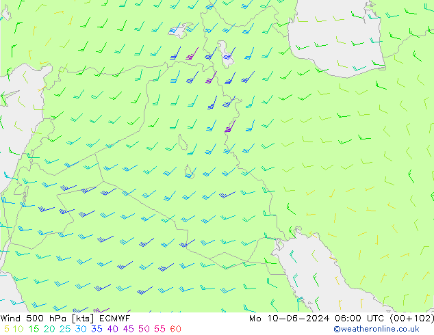 wiatr 500 hPa ECMWF pon. 10.06.2024 06 UTC