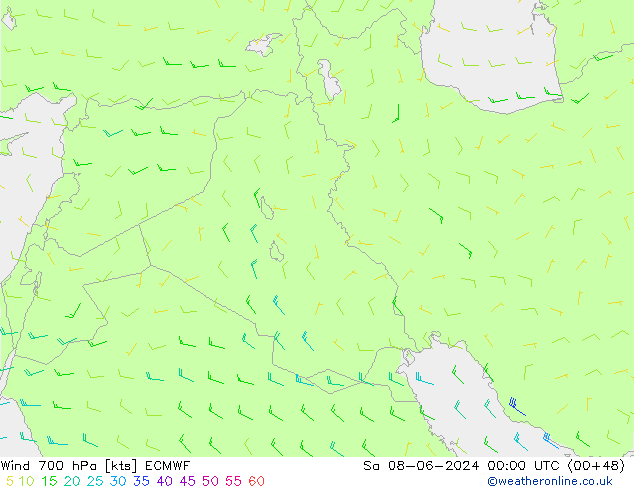 Vento 700 hPa ECMWF sab 08.06.2024 00 UTC