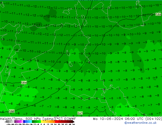 Z500/Rain (+SLP)/Z850 ECMWF lun 10.06.2024 06 UTC