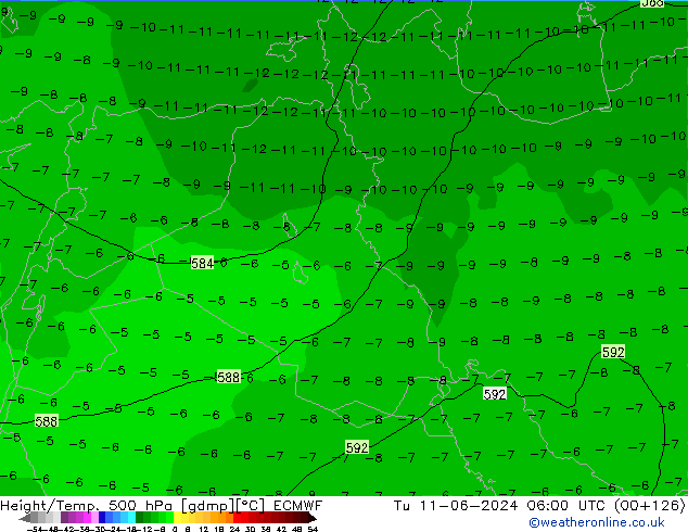 Z500/Rain (+SLP)/Z850 ECMWF Tu 11.06.2024 06 UTC