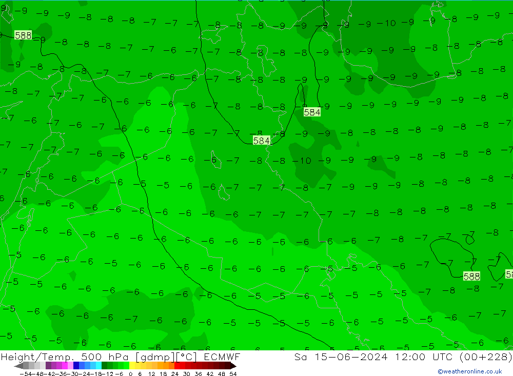 Z500/Rain (+SLP)/Z850 ECMWF sam 15.06.2024 12 UTC