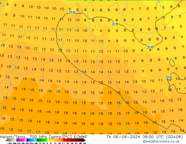 Height/Temp. 700 hPa ECMWF Do 06.06.2024 06 UTC