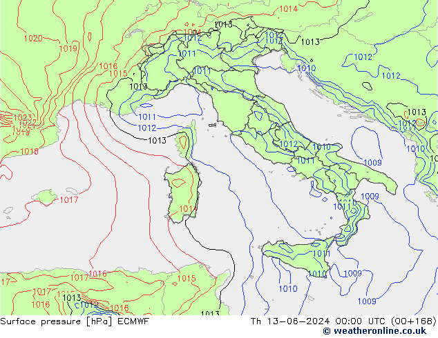 Luchtdruk (Grond) ECMWF do 13.06.2024 00 UTC