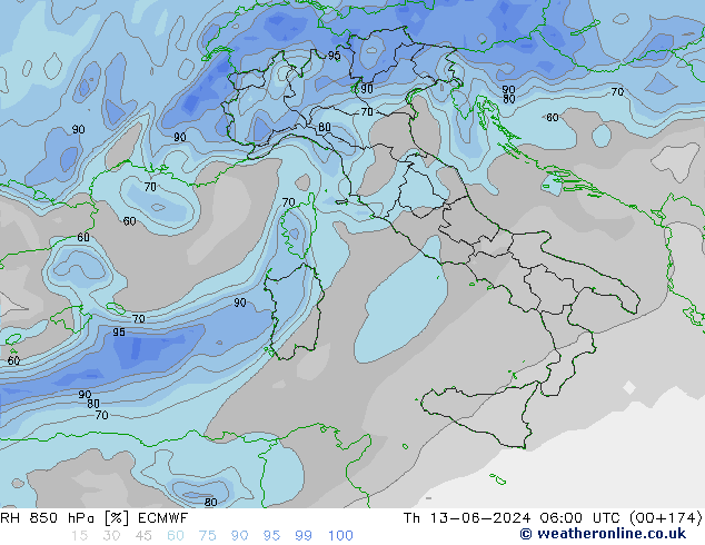 850 hPa Nispi Nem ECMWF Per 13.06.2024 06 UTC