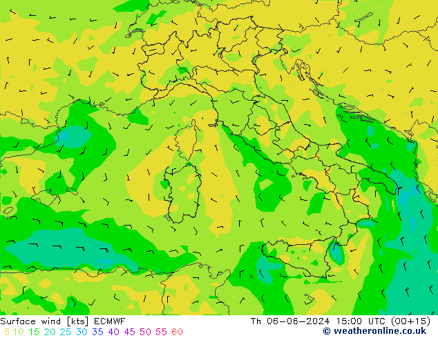 Surface wind ECMWF Th 06.06.2024 15 UTC