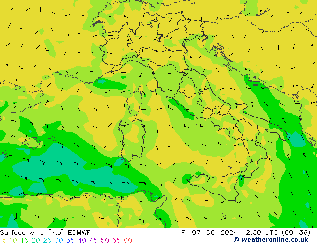 Surface wind ECMWF Fr 07.06.2024 12 UTC