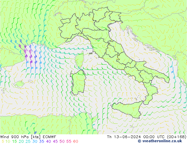 Rüzgar 900 hPa ECMWF Per 13.06.2024 00 UTC