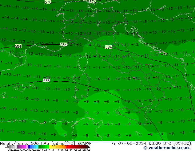 Z500/Rain (+SLP)/Z850 ECMWF  07.06.2024 06 UTC