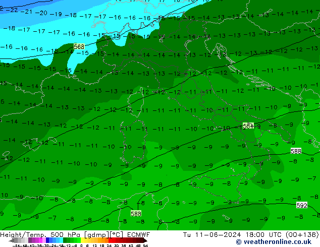 Z500/Rain (+SLP)/Z850 ECMWF Di 11.06.2024 18 UTC