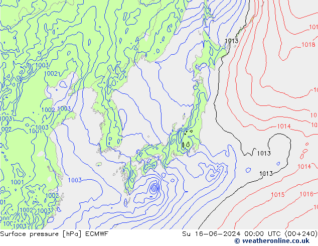 Atmosférický tlak ECMWF Ne 16.06.2024 00 UTC