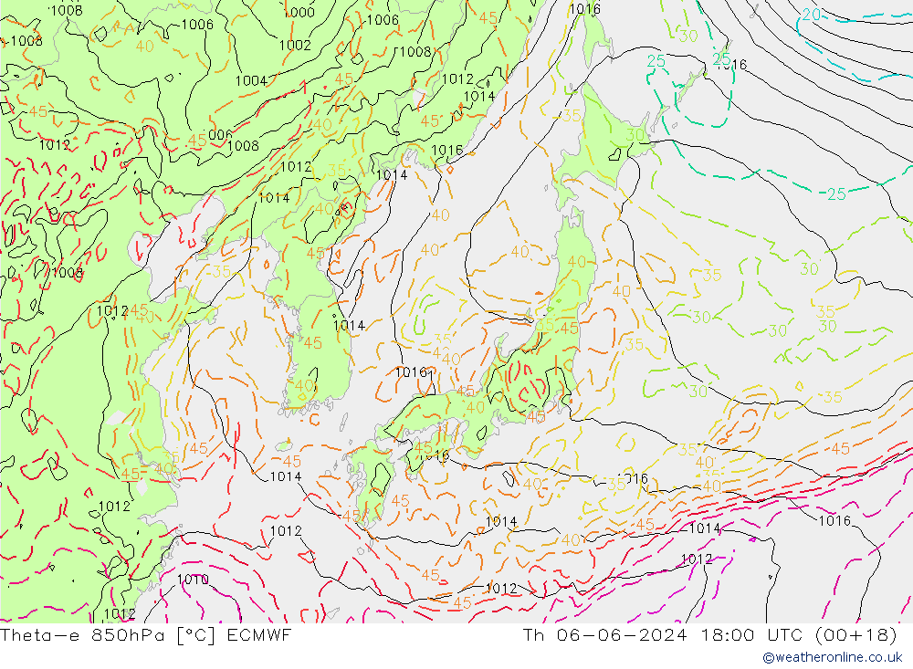 Theta-e 850hPa ECMWF Th 06.06.2024 18 UTC