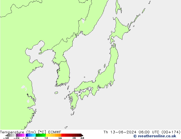 Temperature (2m) ECMWF Th 13.06.2024 06 UTC