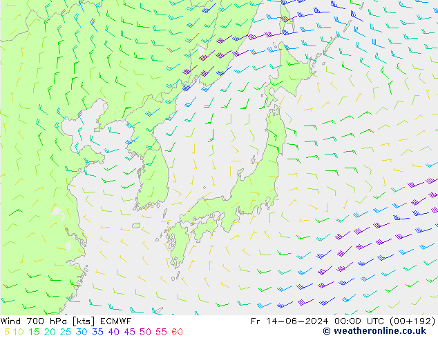 Viento 700 hPa ECMWF vie 14.06.2024 00 UTC