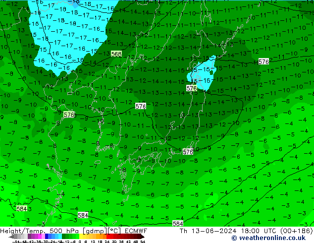 Z500/Yağmur (+YB)/Z850 ECMWF Per 13.06.2024 18 UTC