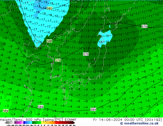 Z500/Rain (+SLP)/Z850 ECMWF Fr 14.06.2024 00 UTC