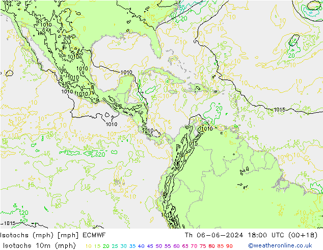 Izotacha (mph) ECMWF czw. 06.06.2024 18 UTC