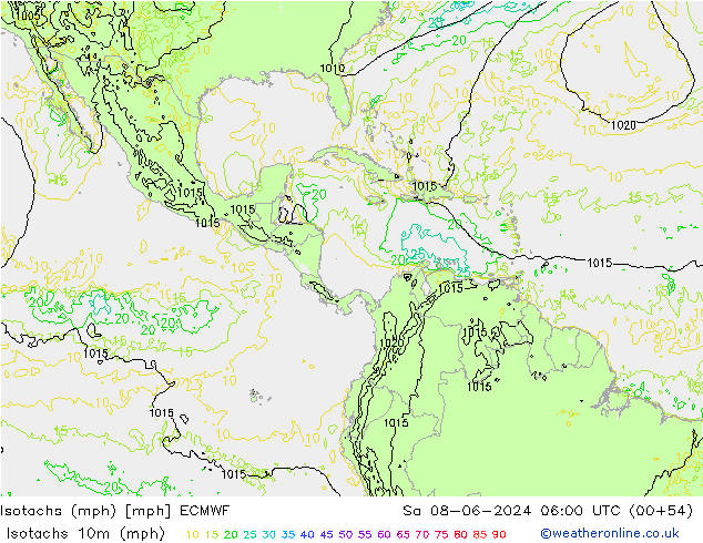 Isotachs (mph) ECMWF  08.06.2024 06 UTC