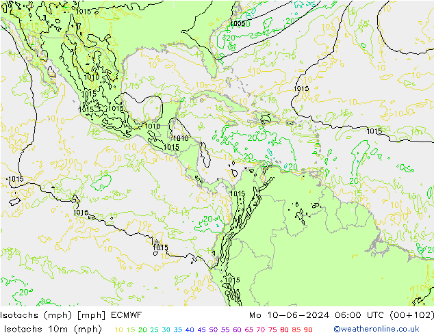 Isotachen (mph) ECMWF ma 10.06.2024 06 UTC