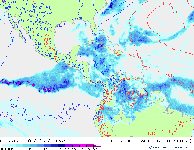 Z500/Rain (+SLP)/Z850 ECMWF ven 07.06.2024 12 UTC