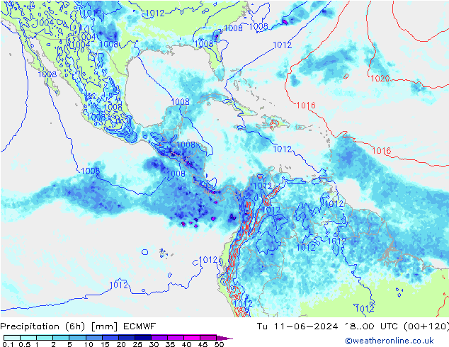 Z500/Rain (+SLP)/Z850 ECMWF wto. 11.06.2024 00 UTC