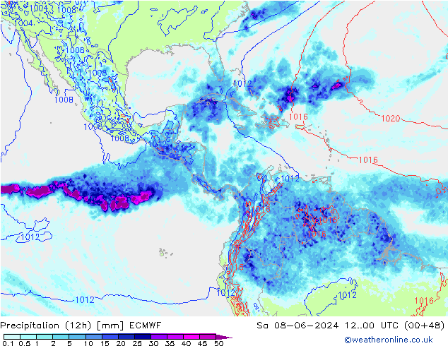 Precipitation (12h) ECMWF Sa 08.06.2024 00 UTC