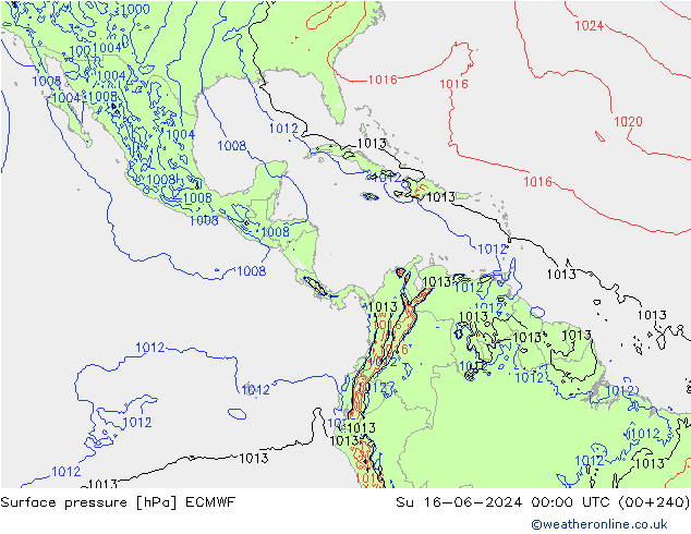 Surface pressure ECMWF Su 16.06.2024 00 UTC