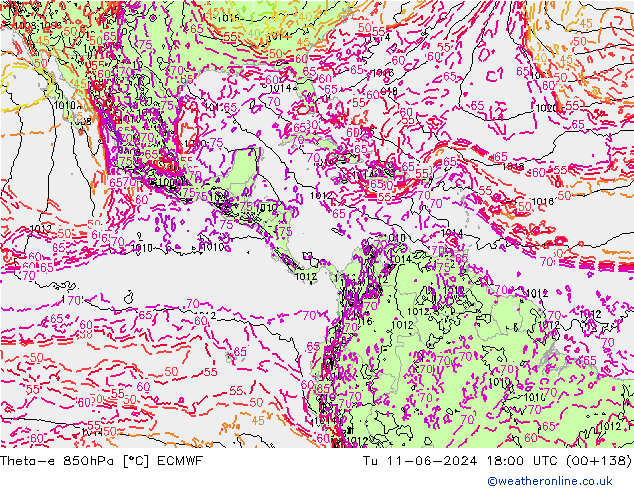 Theta-e 850hPa ECMWF Sa 11.06.2024 18 UTC