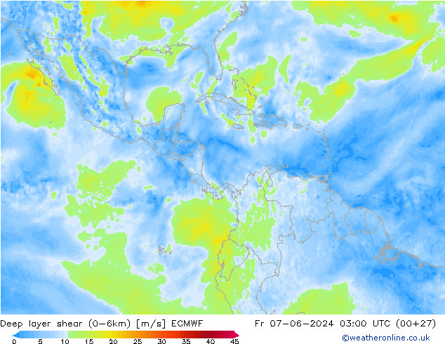 Deep layer shear (0-6km) ECMWF Cu 07.06.2024 03 UTC