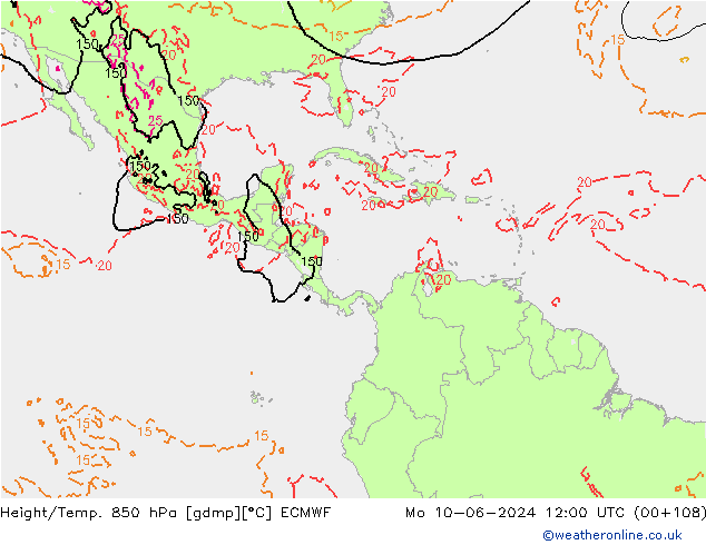 Height/Temp. 850 hPa ECMWF Mo 10.06.2024 12 UTC