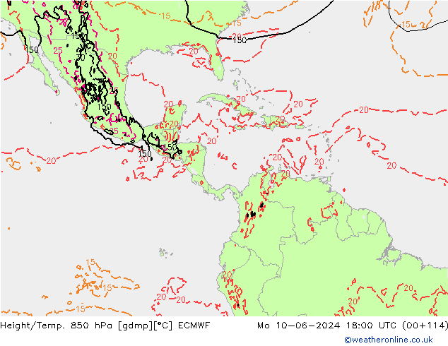 Yükseklik/Sıc. 850 hPa ECMWF Pzt 10.06.2024 18 UTC