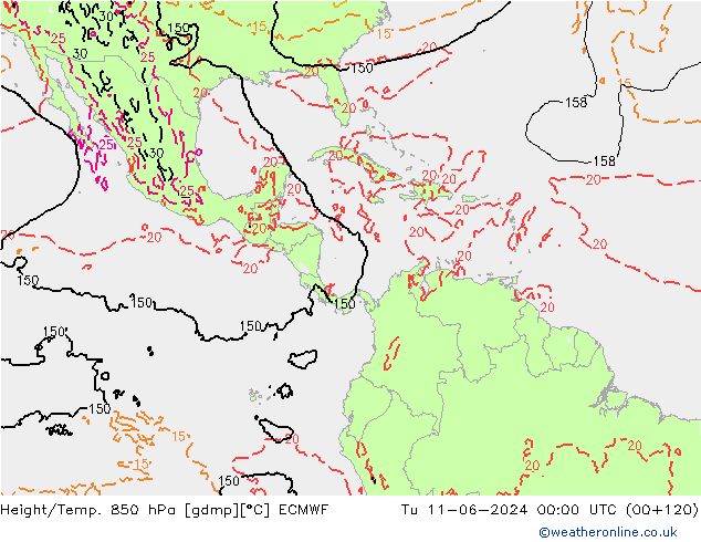 Géop./Temp. 850 hPa ECMWF mar 11.06.2024 00 UTC