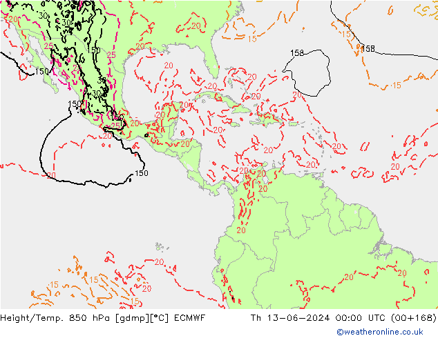 Yükseklik/Sıc. 850 hPa ECMWF Per 13.06.2024 00 UTC