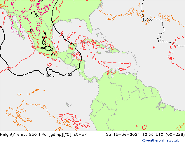 Height/Temp. 850 hPa ECMWF sab 15.06.2024 12 UTC