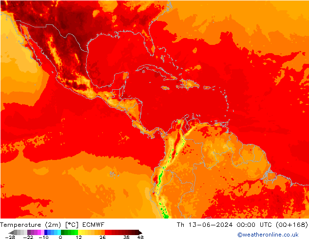 Temperatura (2m) ECMWF jue 13.06.2024 00 UTC