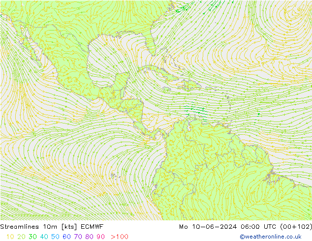 Stroomlijn 10m ECMWF ma 10.06.2024 06 UTC