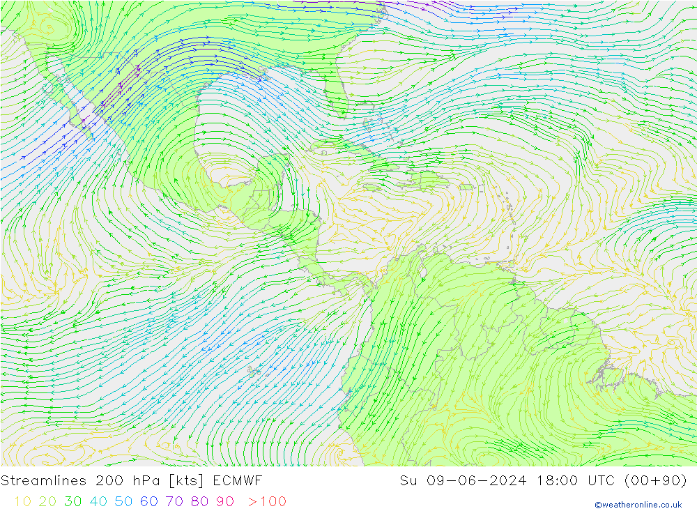 Stroomlijn 200 hPa ECMWF zo 09.06.2024 18 UTC